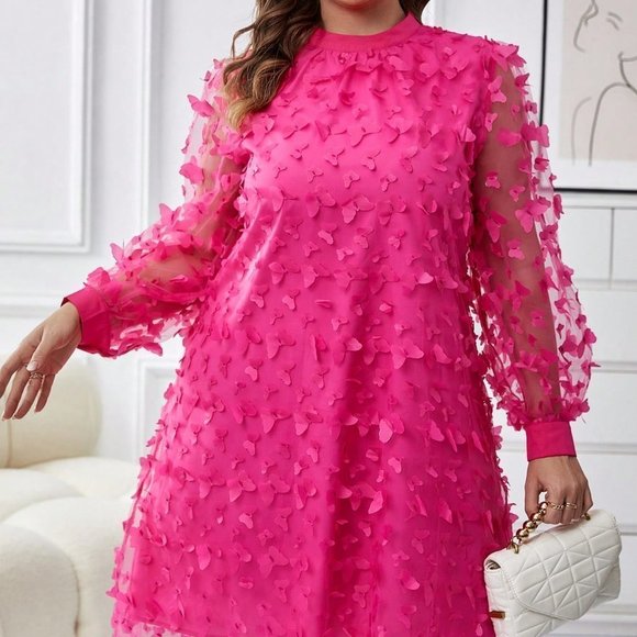 Pink Preppy Womens Appliques Detail Mesh Overlay Dress - Picture 2 of 5